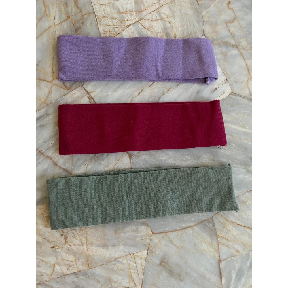 Set of 3 Wide Stretch Ribbed Knit Headbands Purple Burgundy Olive Green Sporty